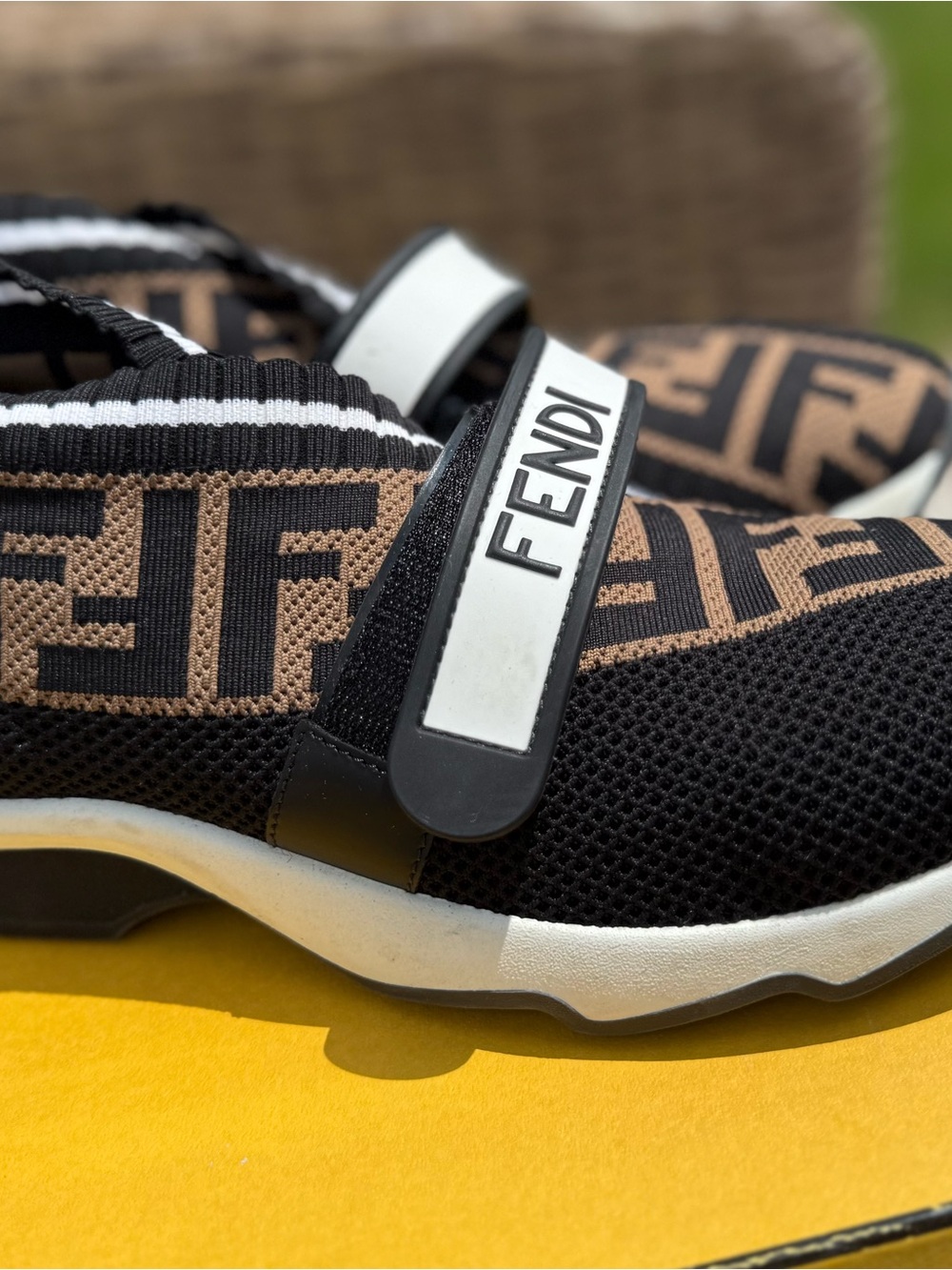 Fendi Black Brown Logo Knit Slip-On Sneakers with 'FENDI' 'LOVE' Straps Size 39 - Picture 2 of 6